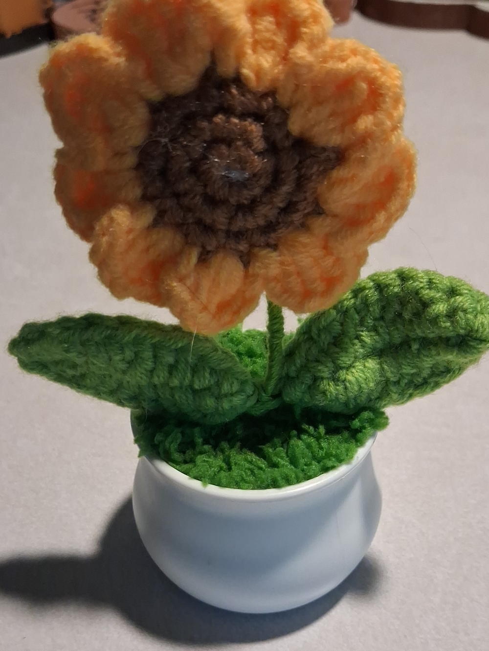 Handmade Yellow Crochet Sunflower in White Pot